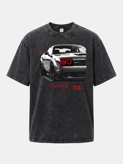 Red Taillight Hellcat Grunge Print Washed T-shirt