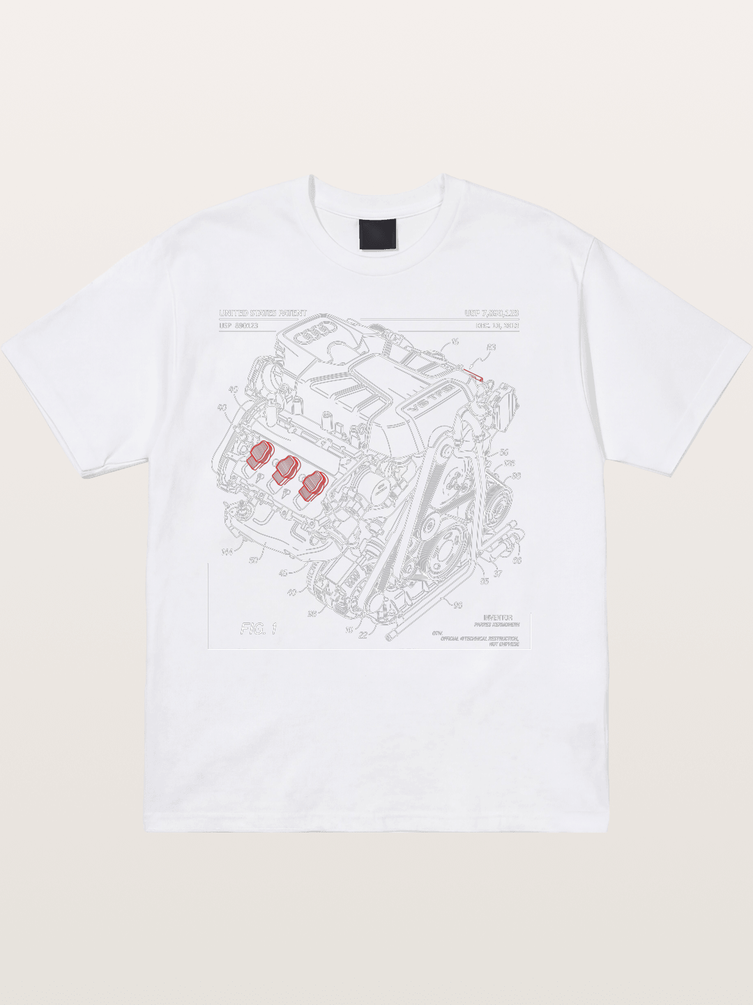 V6 TFSI Audi Powertrain Patent Drawing Cotton T-shirt