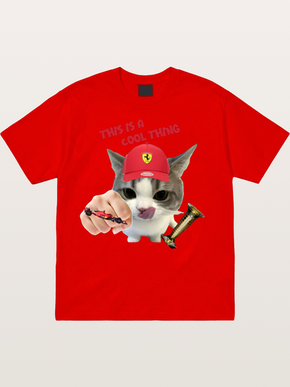 Ferrari Cat F1 Meme Cotton T-shirt