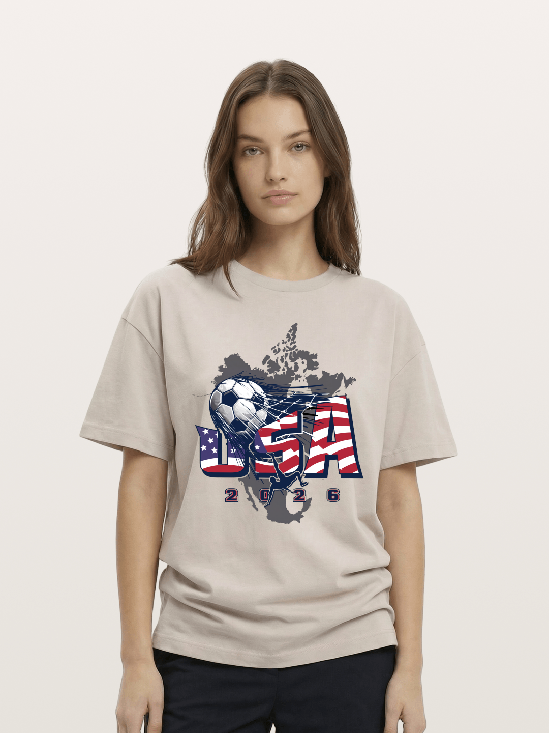 American Flag Soccer Map 2026 Cotton T-shirt