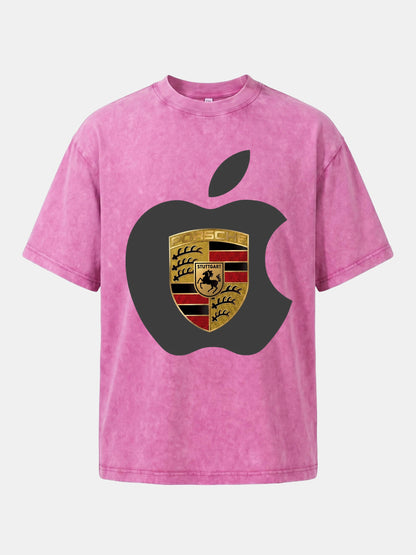 Porsche Crest Inside Apple Outline Washed T-shirt