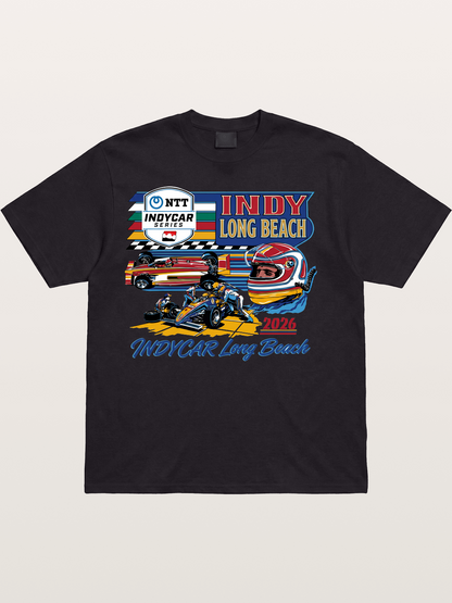 IndyCar Long Beach Vintage Art Cotton T-shirt