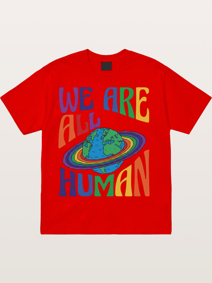 We Are All Human Rainbow Earth Design Cotton T-shirt