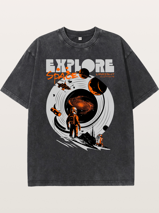 Space Explorer Astronaut Retro Sci-Fi Washed T-shirt