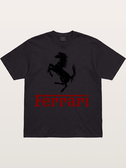 Ferrari Black Horse Logo Cotton T-shirt