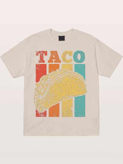 Vintage Taco Retro Stripes Food Cotton T-shirt