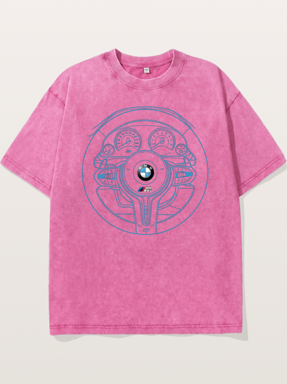 BMW M Vintage Steering Wheel Draft Washed T-shirt