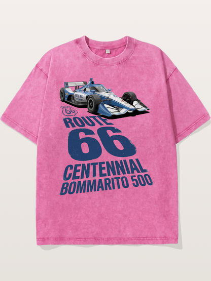 Blue IndyCar Route66 Print Washed T-shirt