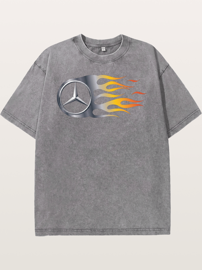 Mercedes Star With Flame Design Washed T-shirt