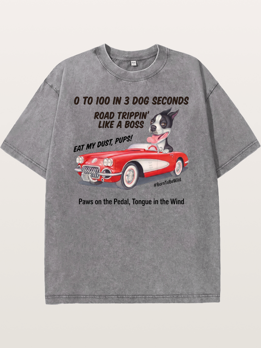 Dog Driving Corvette Road Trip Washed T-shirt