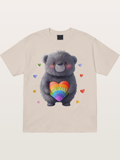 Colorado Pride Bear With Rainbow Heart Cotton T-shirt