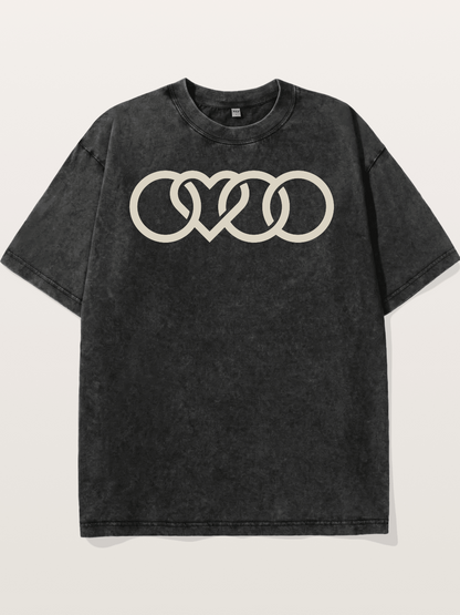 Audi Four Rings Heart Shape Washed T-shirt
