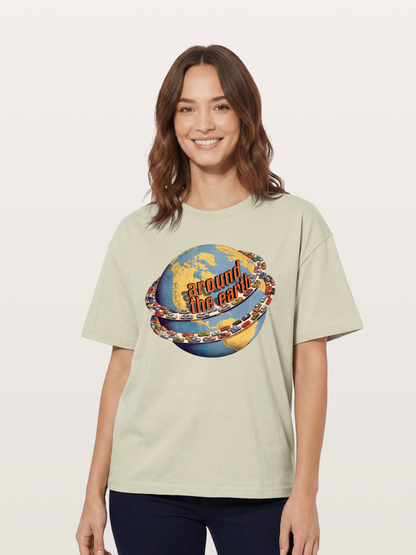 Global Cars Earth Illustration Cotton T-shirt