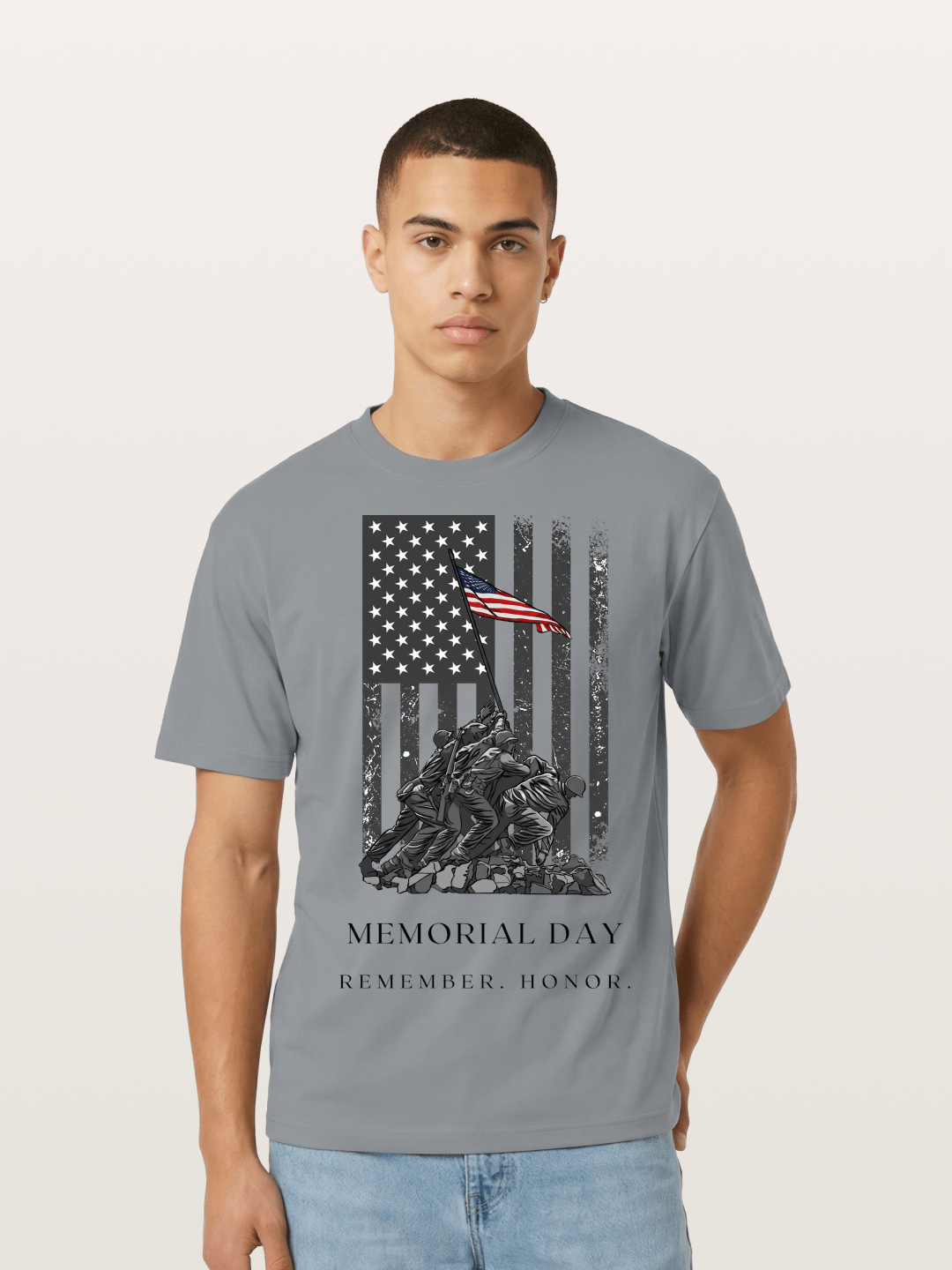 Memorial Day Flag Raising Print Cotton T-shirt