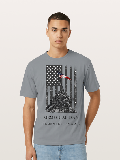 Memorial Day Flag Raising Print Cotton T-shirt