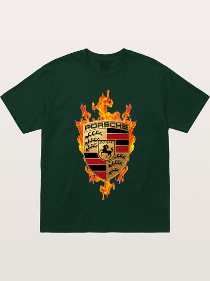 Porsche Flaming Logo Print Gildan T-shirt