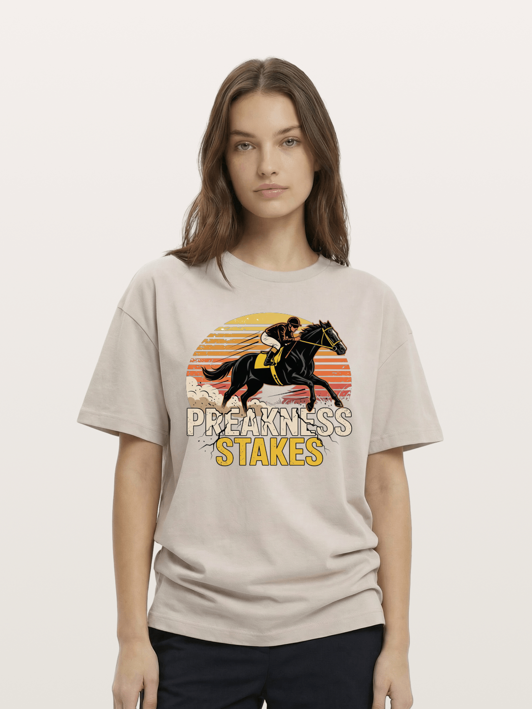 Preakness Stakes Retro Sunset Print Cotton T-shirt