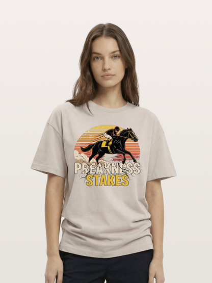 Preakness Stakes Retro Sunset Print Cotton T-shirt