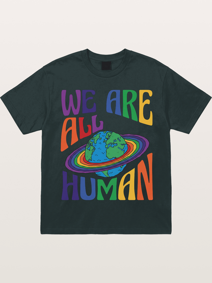 We Are All Human Rainbow Earth Design Gildan T-shirt