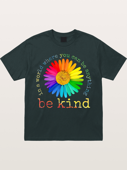 Rainbow Daisy Be Kind Quote Design Gildan T-shirt