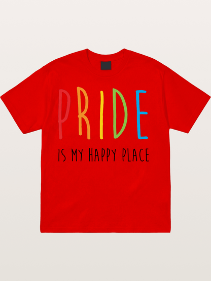 Pride Is My Happy Place Rainbow Text Cotton T-shirt
