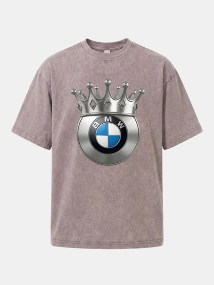 Crowned BMW Logo Metal Art Washed T-shirt